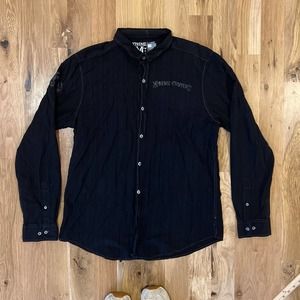 Mens Xtreme Couture Black Graphic Button Down‎ Shirt sz X-LARGE XL